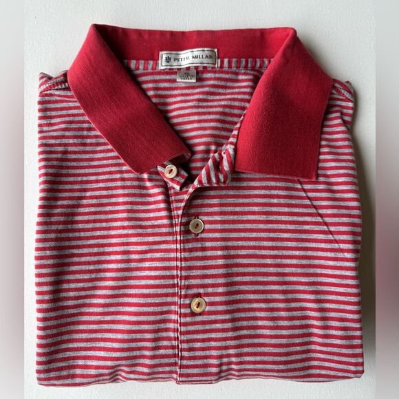 Peter Millar Mens Polo Shirt Red Striped Short Sleeve Golf Rugby Casual Size XL - Picture 5 of 6